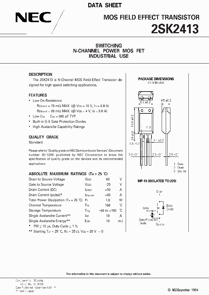 2SK2413_185216.PDF Datasheet Download --- IC-ON-LINE