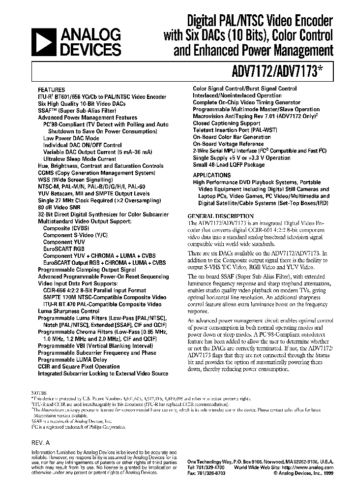 ADV7172_21423.PDF Datasheet Download --- IC-ON-LINE