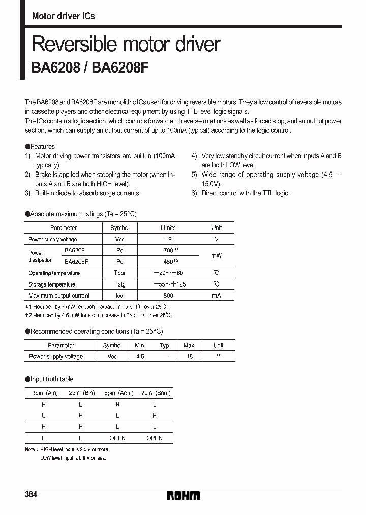 BA6208_22286.PDF Datasheet Download --- IC-ON-LINE