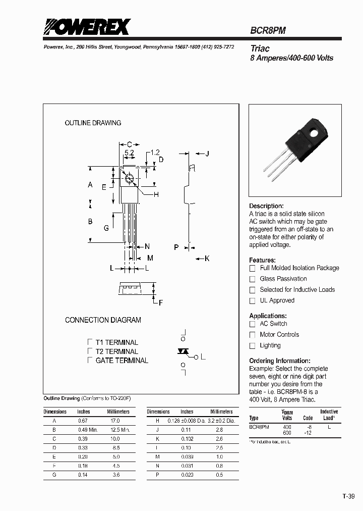 BCR8PM-12_192675.PDF Datasheet Download --- IC-ON-LINE