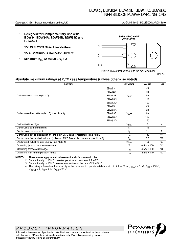 BDW83B_179756.PDF Datasheet Download --- IC-ON-LINE