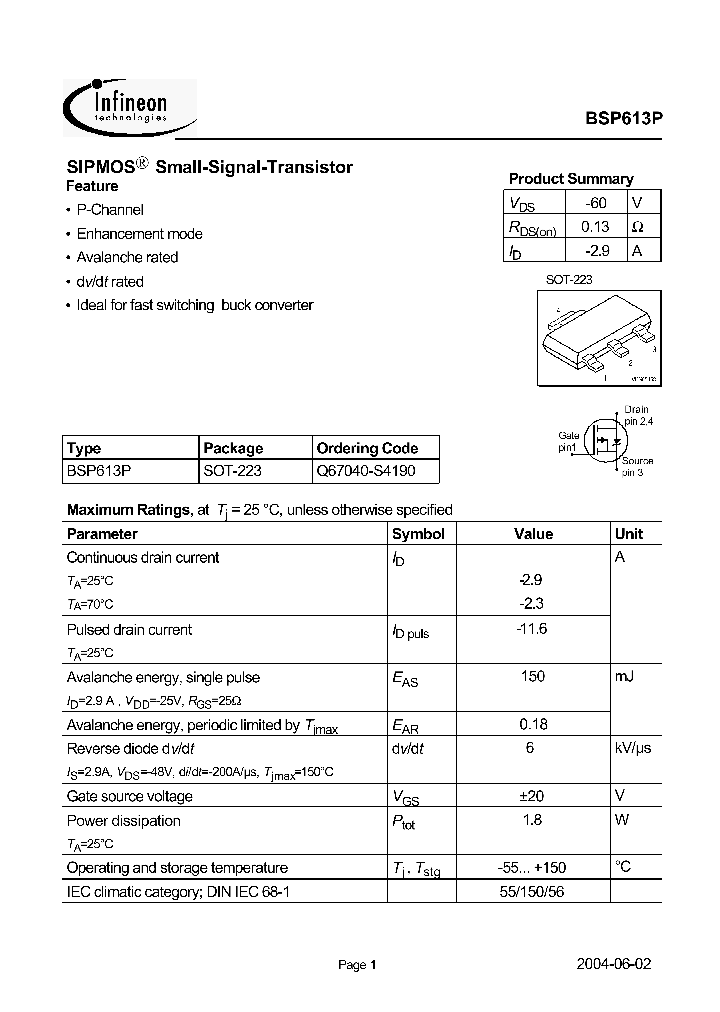 BSP613P_196273.PDF Datasheet