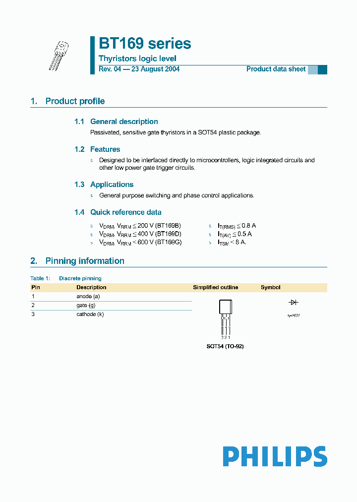 BT169B_188907.PDF Datasheet Download --- IC-ON-LINE
