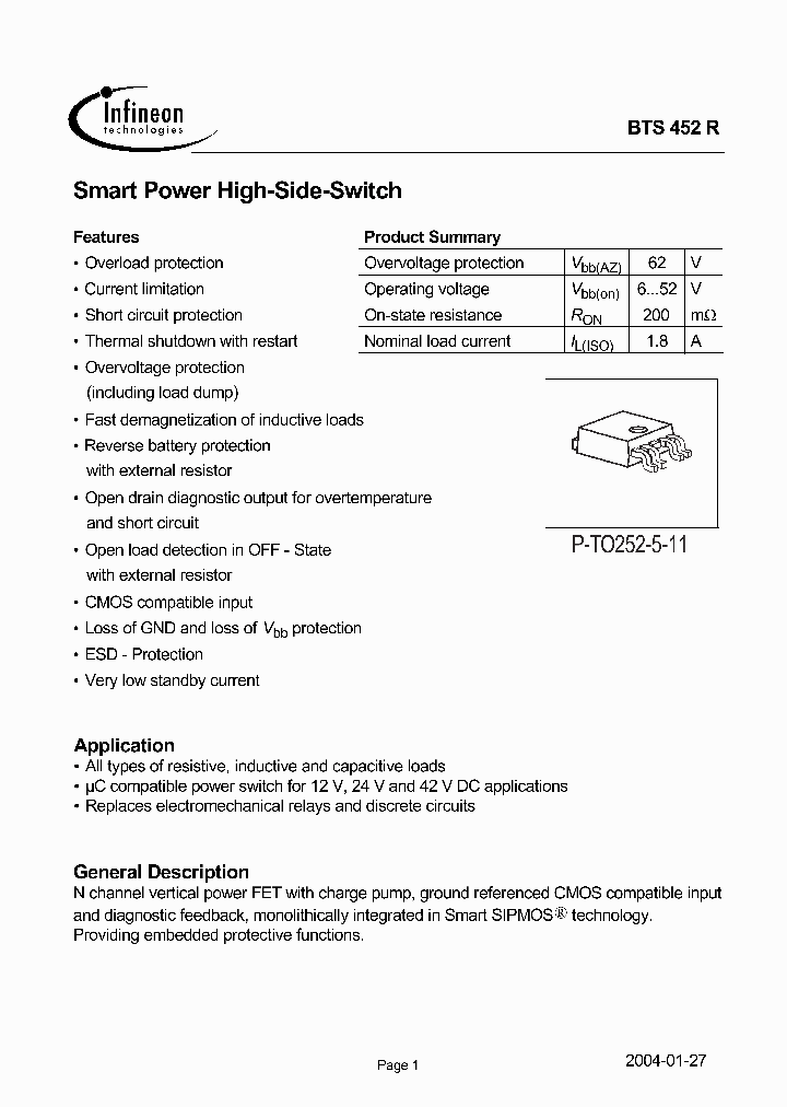 BTS452R_101870.PDF Datasheet Download --- IC-ON-LINE