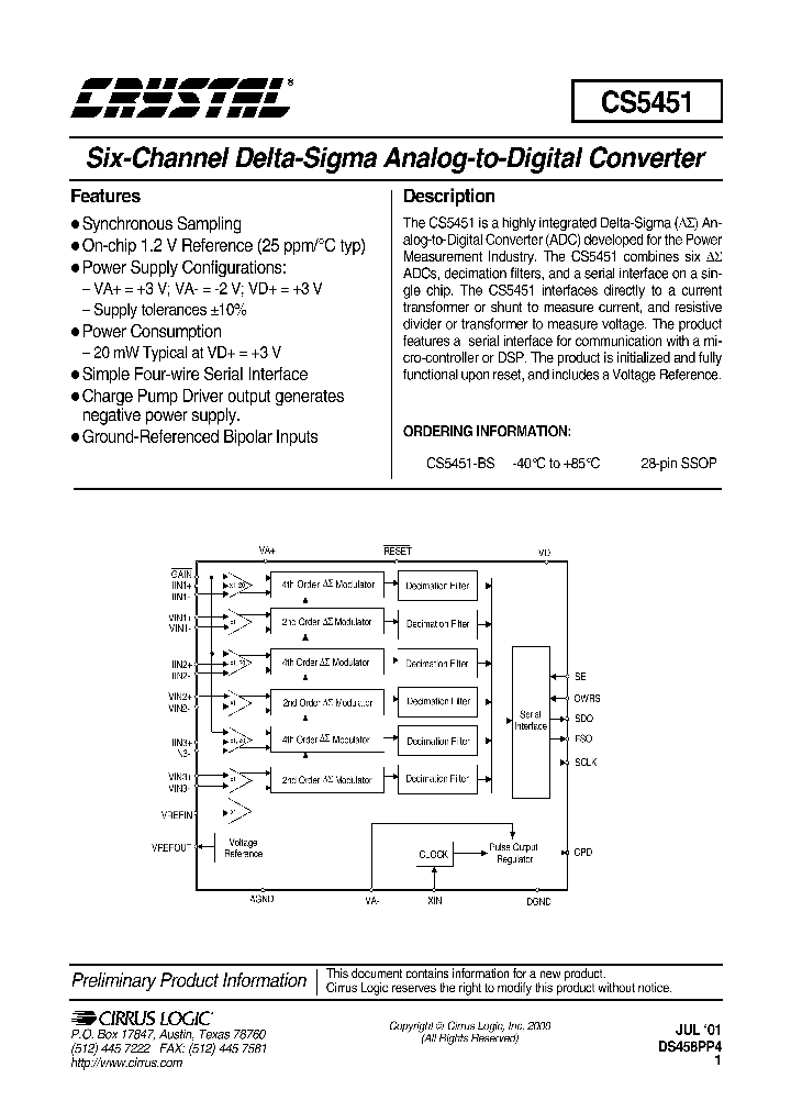 CS5451_40316.PDF Datasheet Download --- IC-ON-LINE