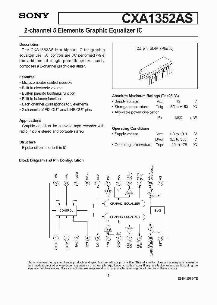 CXA1352AS_142449.PDF Datasheet Download --- IC-ON-LINE