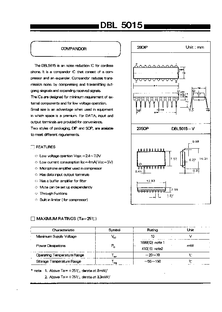 DBL5015_81955.PDF Datasheet Download --- IC-ON-LINE