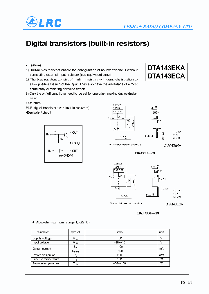 DTA143EKA_110602.PDF Datasheet