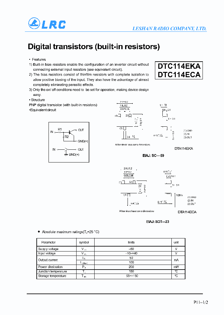 DTC114_24642.PDF Datasheet Download --- IC-ON-LINE