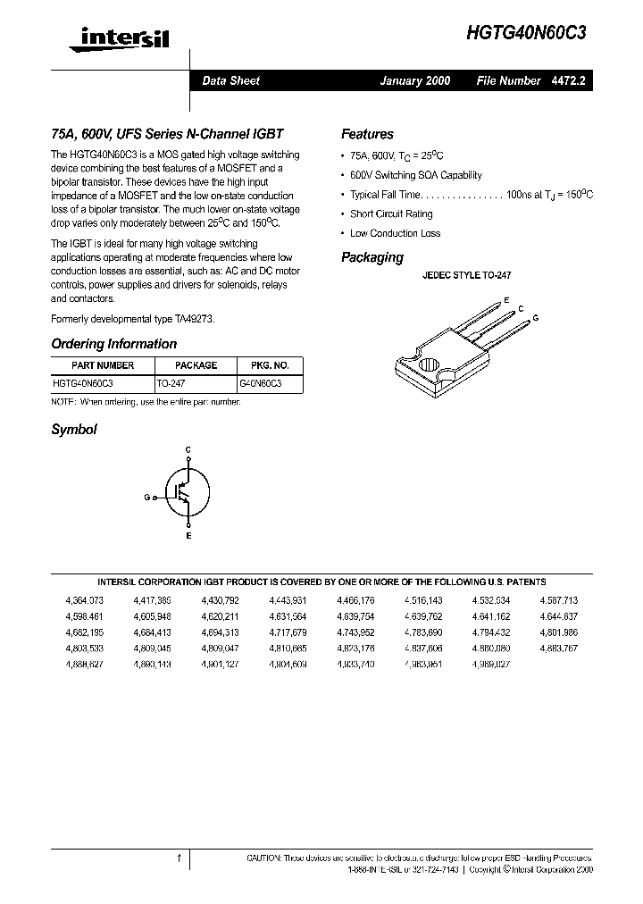 HGTG40N60C3_141522.PDF Datasheet Download --- IC-ON-LINE