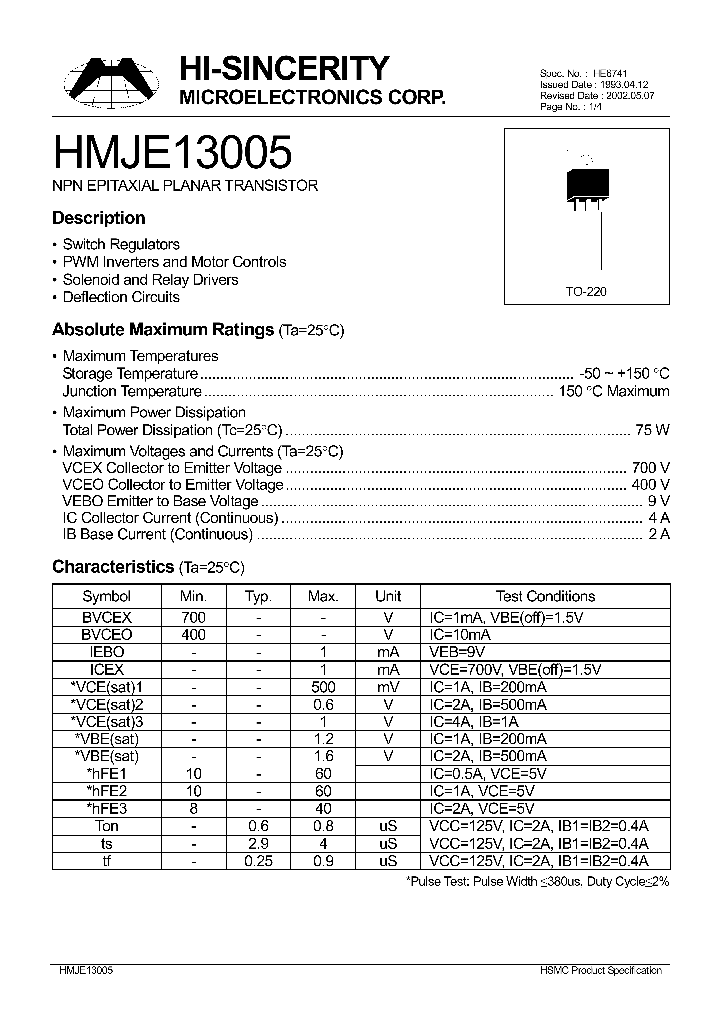 HMJE13005_139764.PDF Datasheet