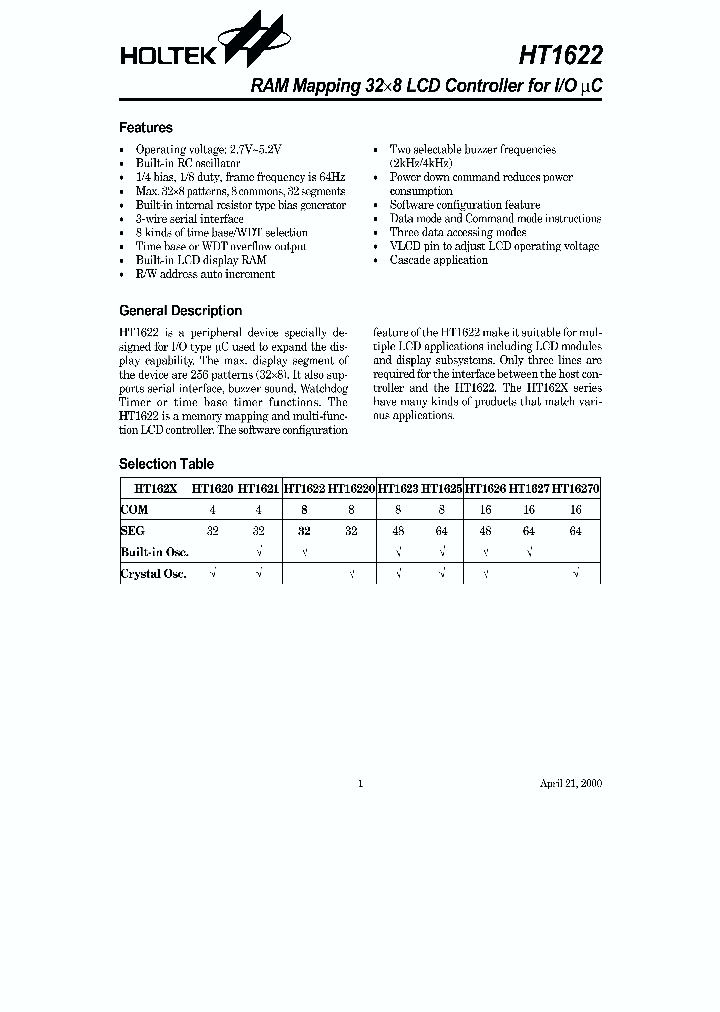 HT1622_187259.PDF Datasheet Download --- IC-ON-LINE