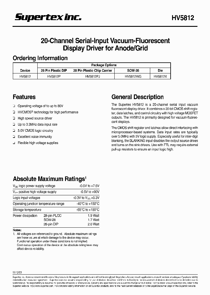 Hv5812 175592 pdf datasheet download ic on line