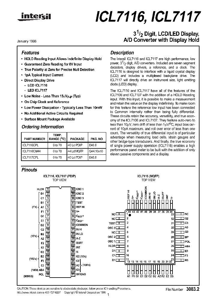ICL7116_84036.PDF Datasheet Download --- IC-ON-LINE