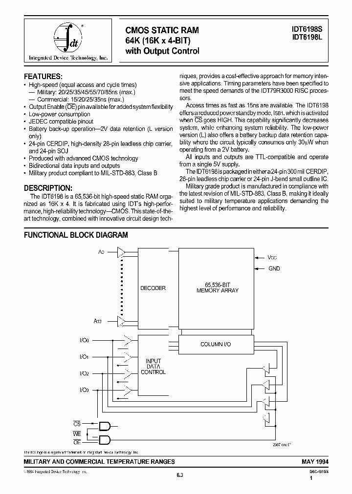 IDT6198L_73647.PDF Datasheet