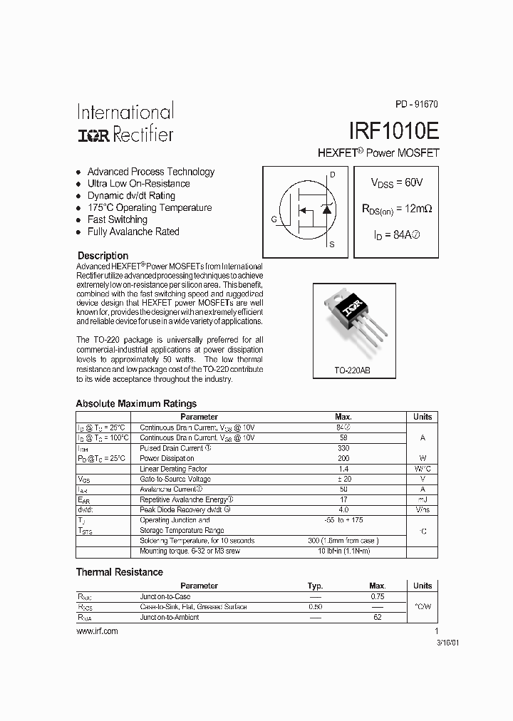 IRF1010E_5718.PDF Datasheet Download --- IC-ON-LINE
