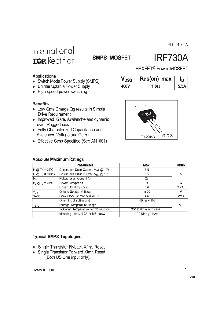 IRF730A_26828.PDF Datasheet Download --- IC-ON-LINE