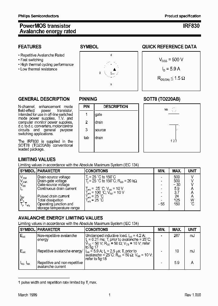 IRF830_158877.PDF Datasheet Download --- IC-ON-LINE