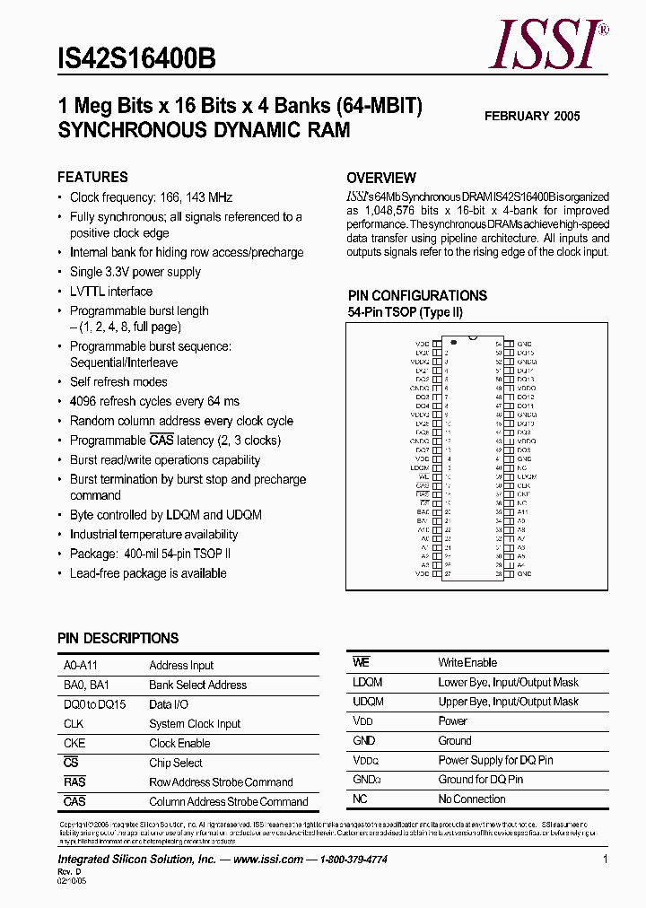 IS42S16400B_4820.PDF Datasheet