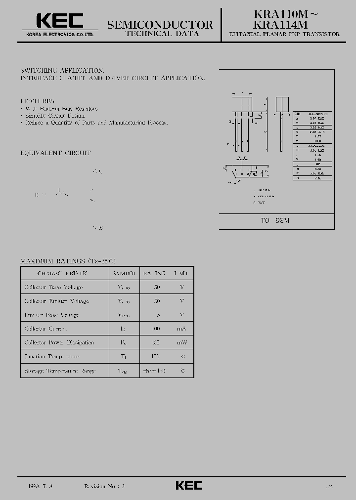 KRA111M_125214.PDF Datasheet Download --- IC-ON-LINE