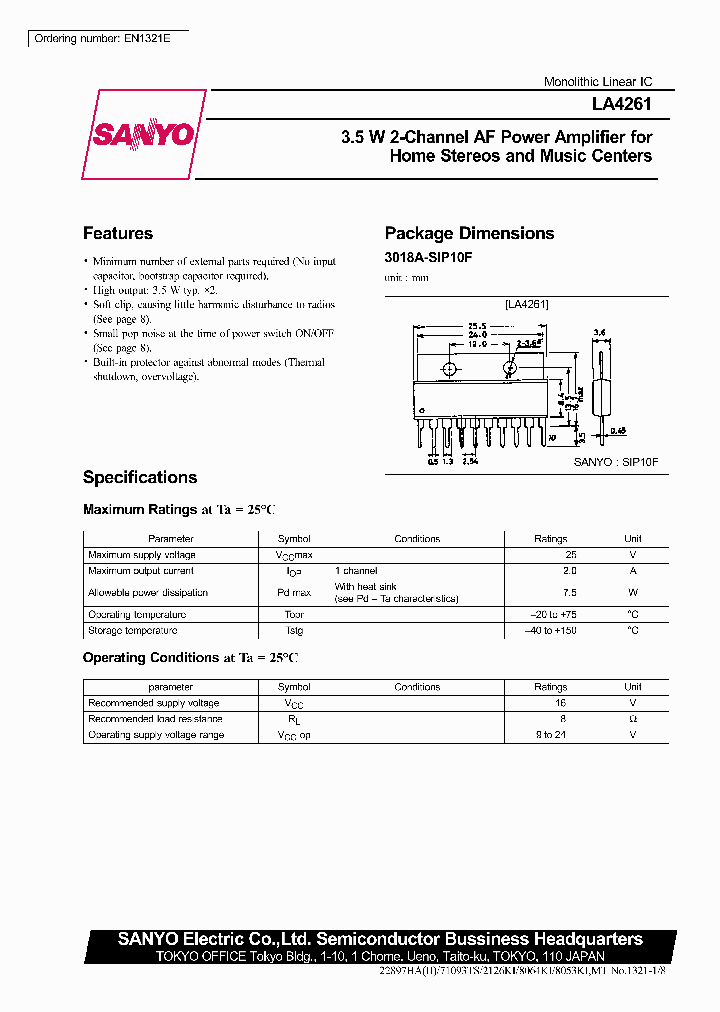 LA4261_156826.PDF Datasheet Download --- IC-ON-LINE