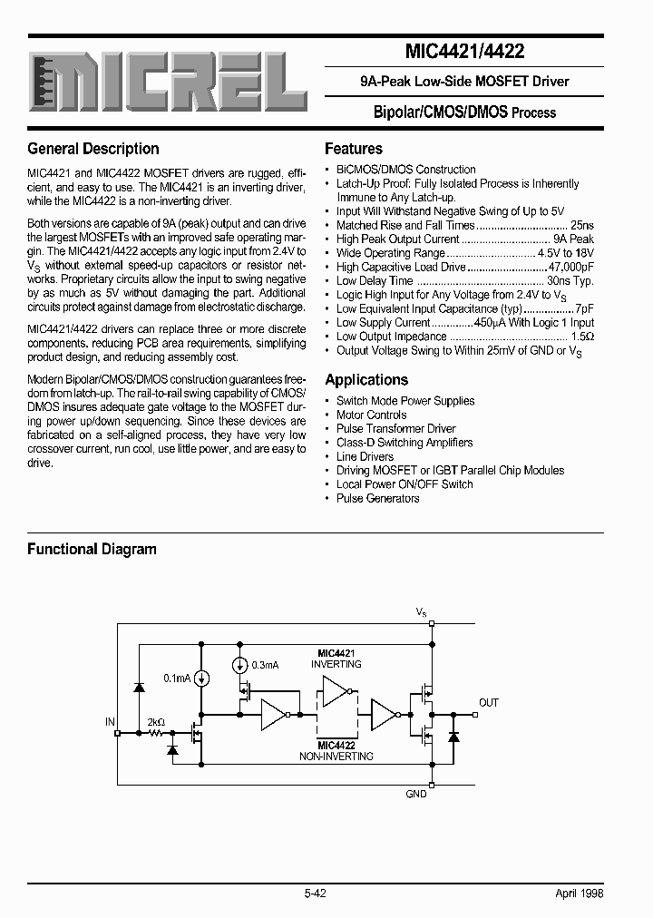 MIC4421_31687.PDF Datasheet Download --- IC-ON-LINE