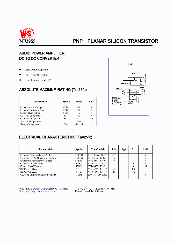 MJ2955_137550.PDF Datasheet Download --- IC-ON-LINE