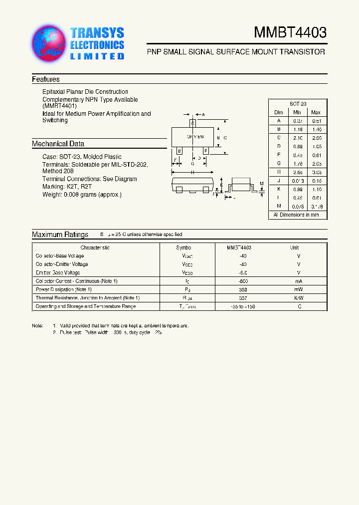 MMBT4403_127823.PDF Datasheet Download --- IC-ON-LINE