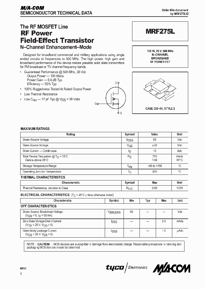 MRF275_40790.PDF Datasheet Download --- IC-ON-LINE