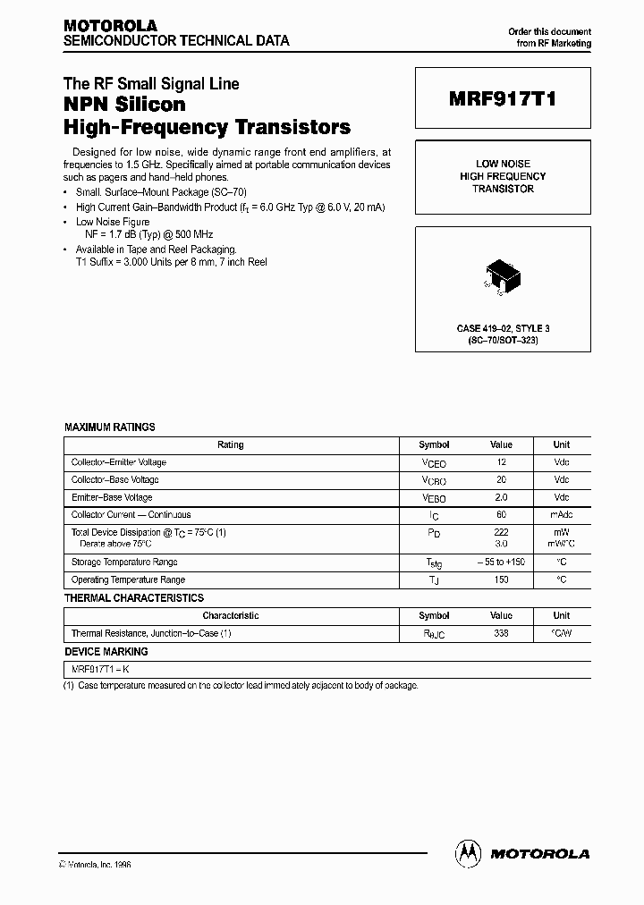 MRF917T1_138289.PDF Datasheet