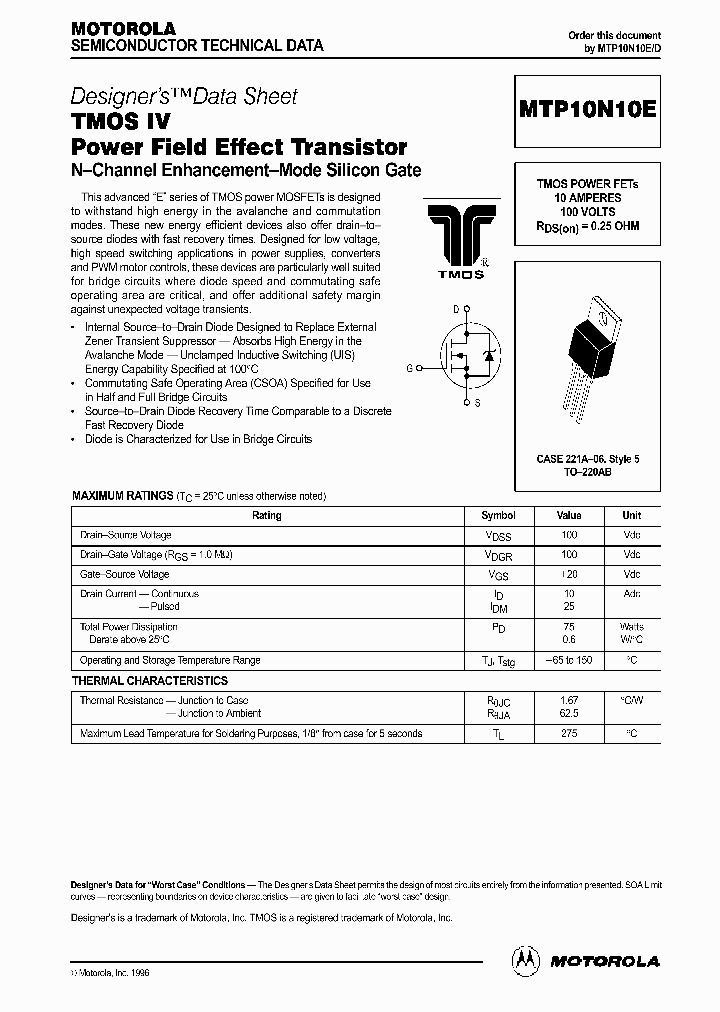 MTP10N10E_64668.PDF Datasheet