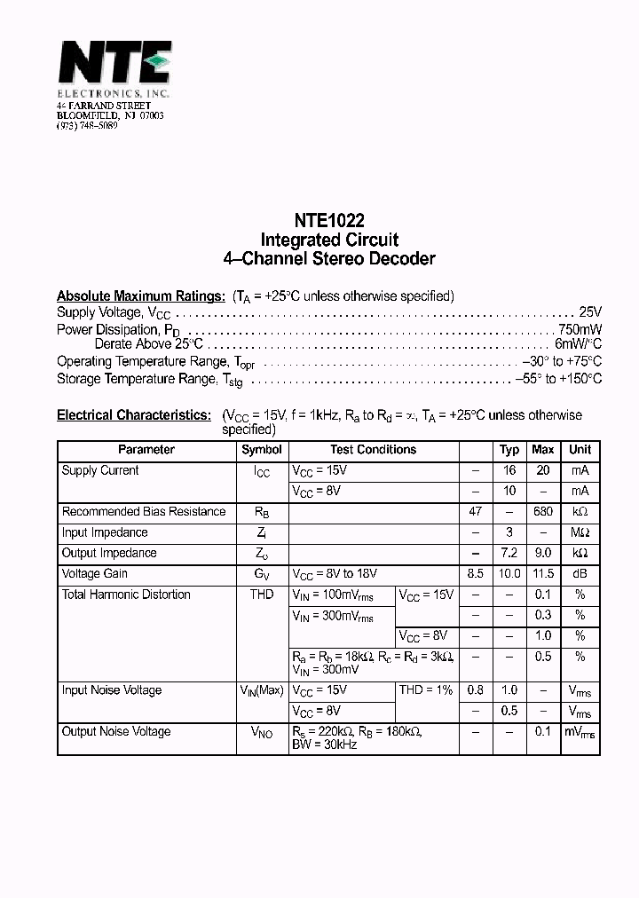 NTE1022_69611.PDF Datasheet