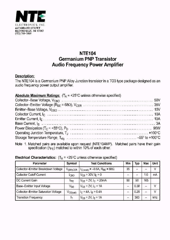 NTE104_69618.PDF Datasheet