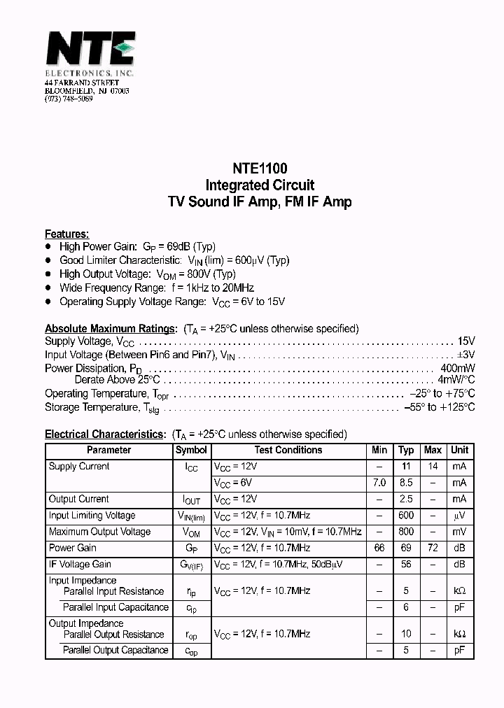 NTE1100_69668.PDF Datasheet