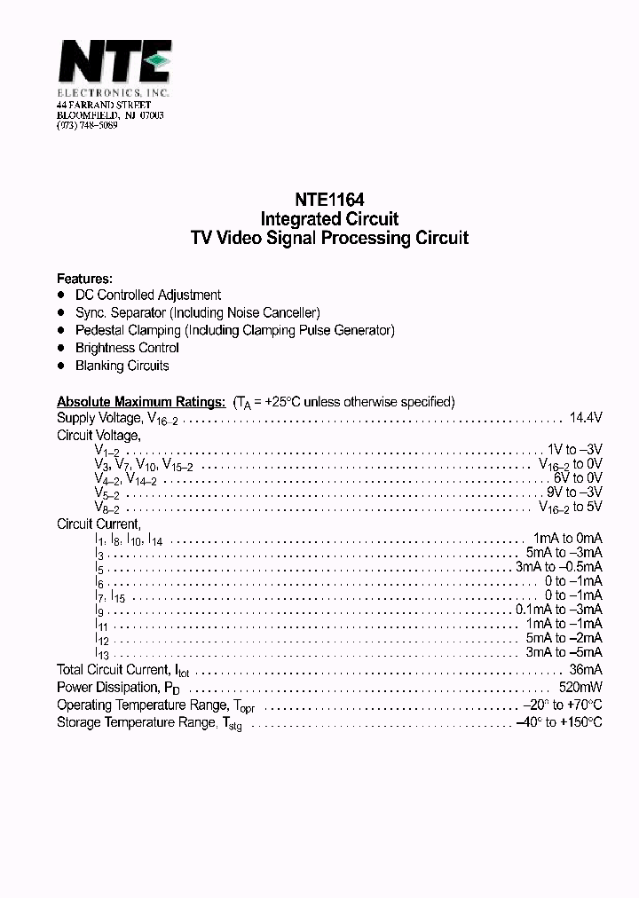 NTE1164_69687.PDF Datasheet
