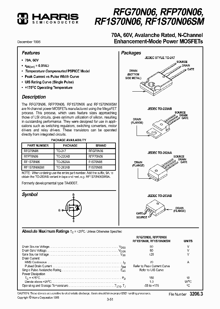 RFP70N06_15947.PDF Datasheet Download --- IC-ON-LINE