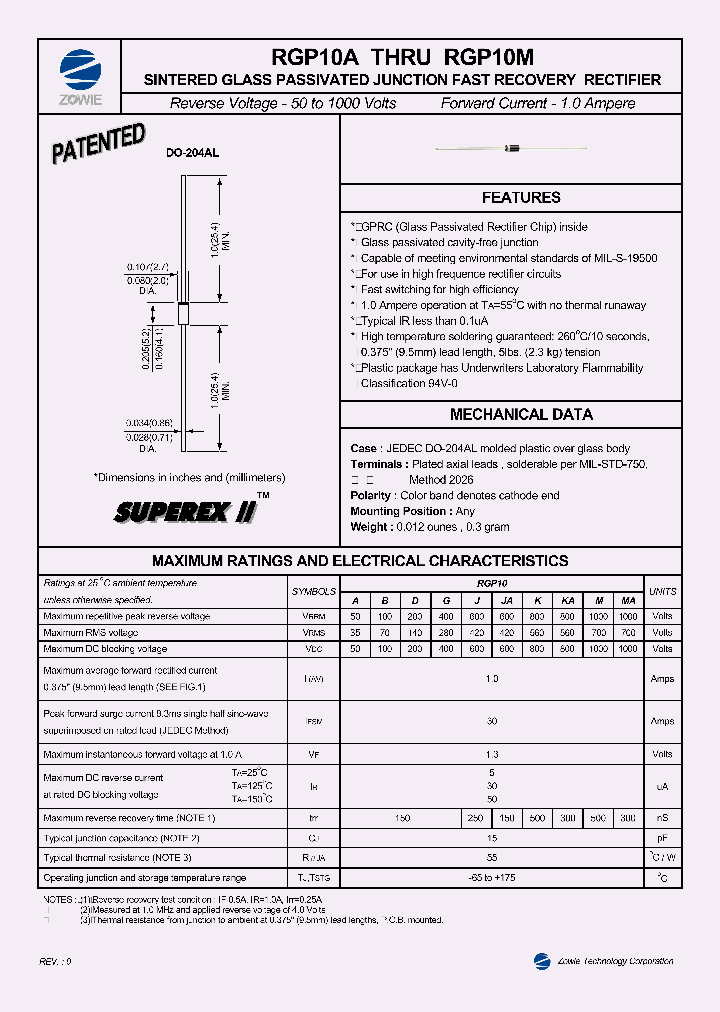 RGP10D_44410.PDF Datasheet Download --- IC-ON-LINE