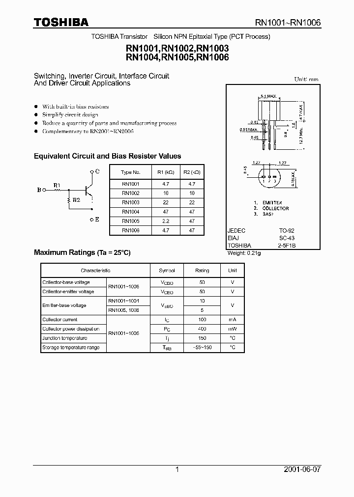 RN1001_159336.PDF Datasheet Download --- IC-ON-LINE
