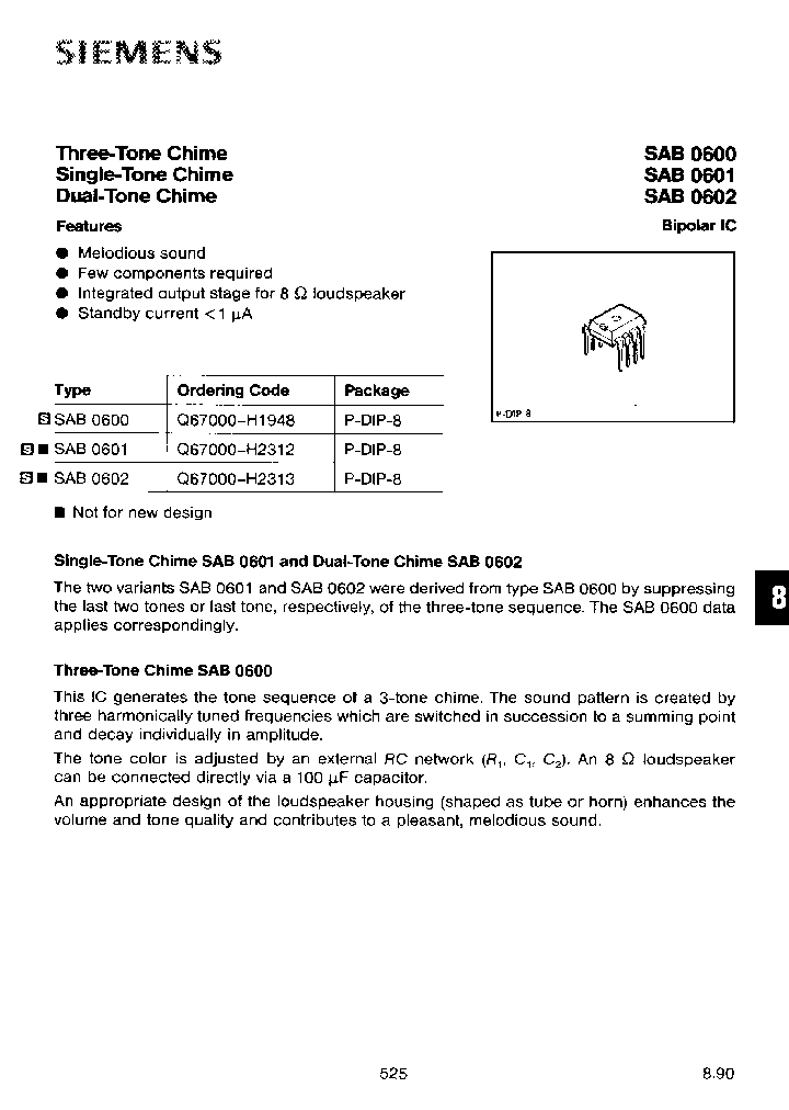Composant électronique Siemens SAB0600 - DIP8 - Neuf Et D'origine