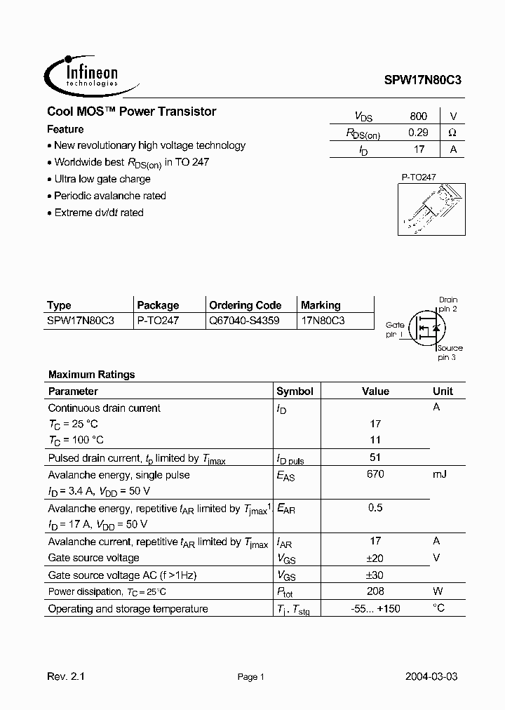 SPW17N80C3_187378.PDF Datasheet