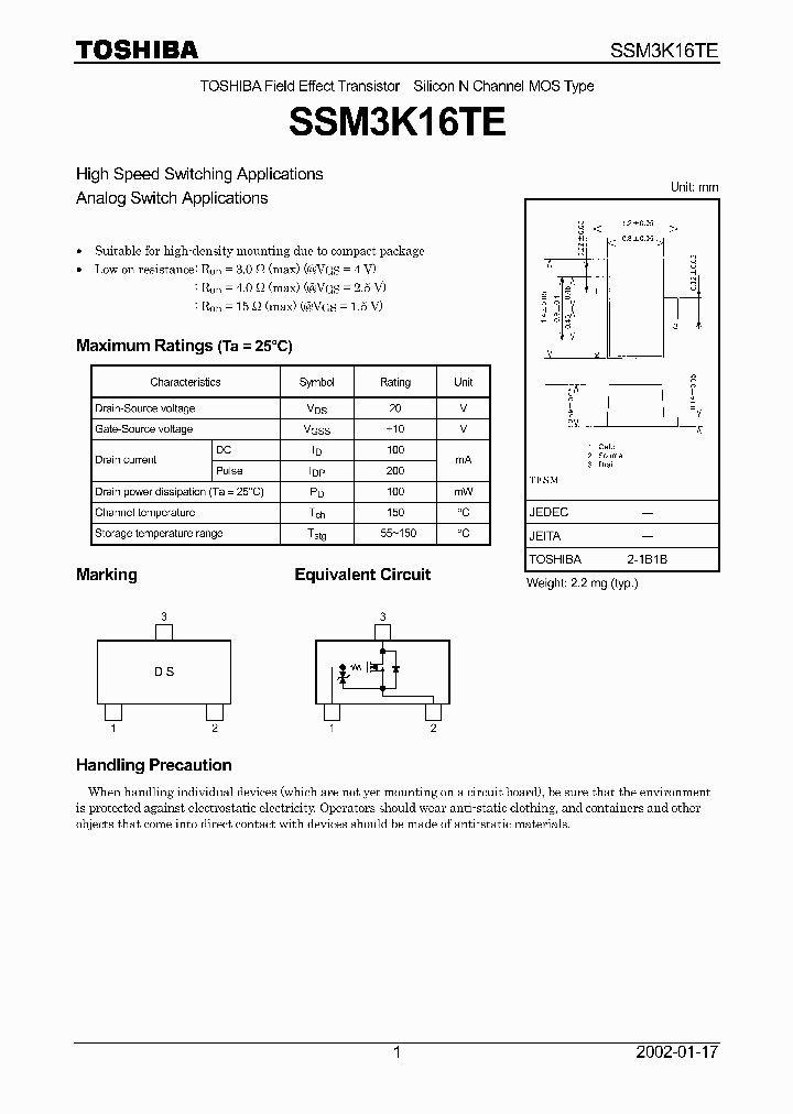 SSM3K16TE_128960.PDF Datasheet