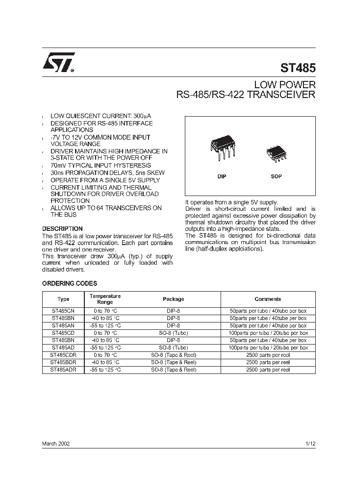 ST485_73032.PDF Datasheet Download --- IC-ON-LINE