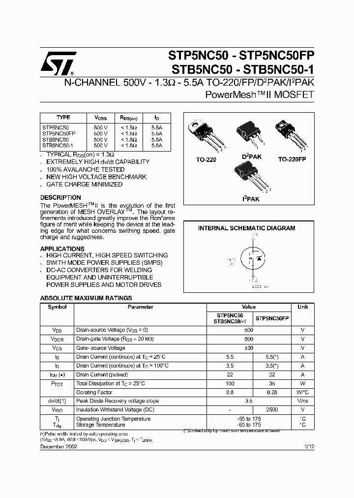 STP5NC50_65070.PDF Datasheet