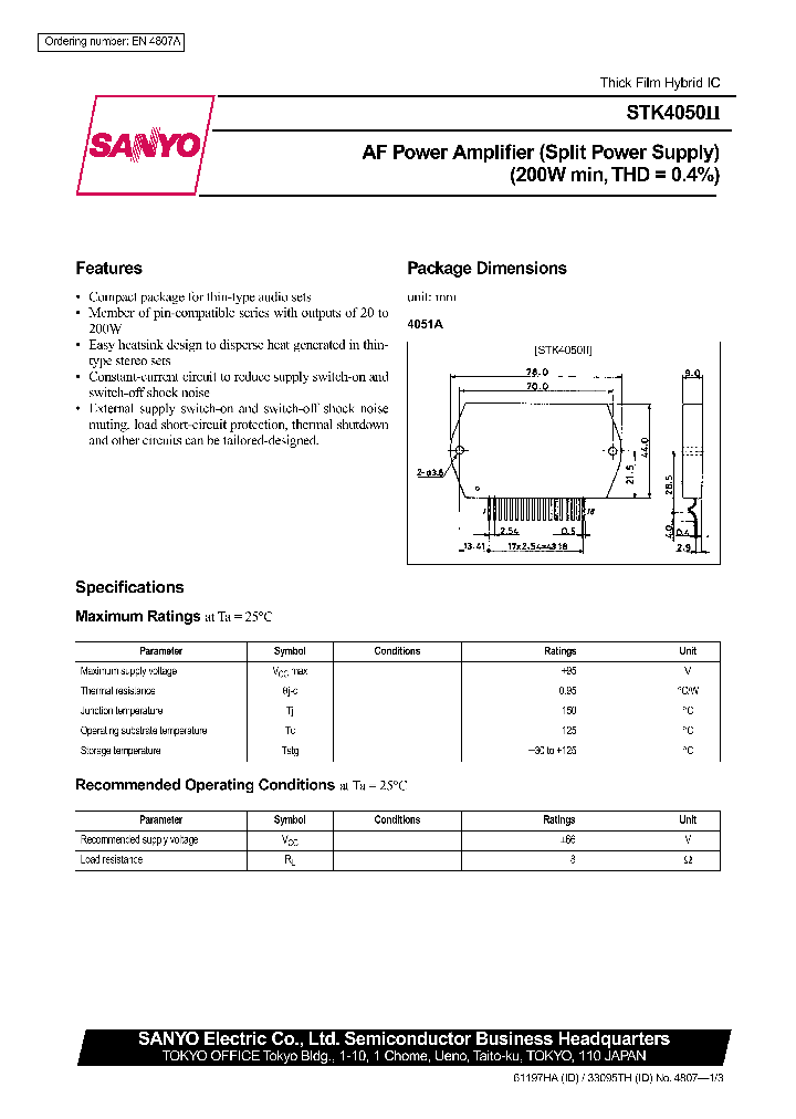 STK4050_172675.PDF Datasheet Download --- IC-ON-LINE