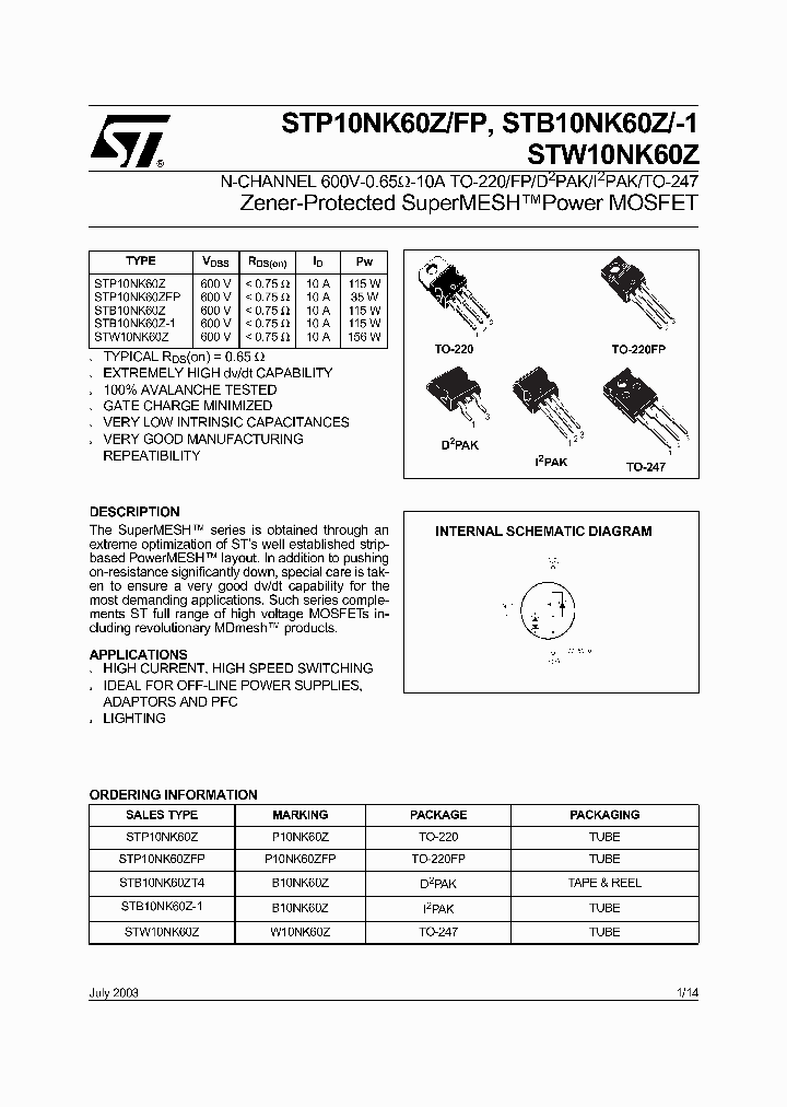 STP10NK60Z_64685.PDF Datasheet Download --- IC-ON-LINE