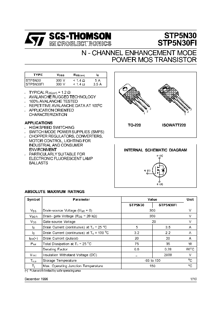 STP5N30_65047.PDF Datasheet