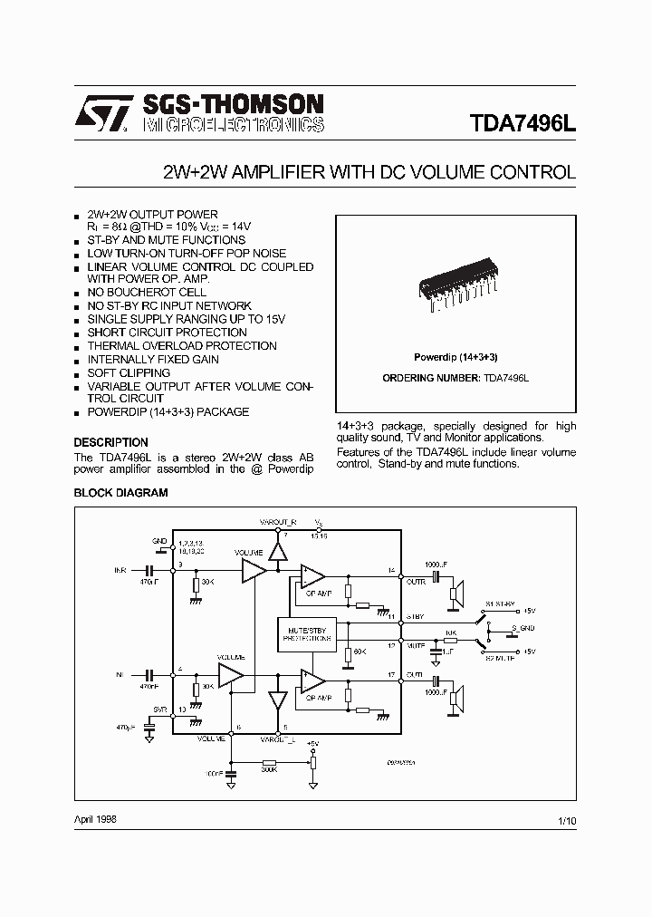 TDA7496L_133593.PDF Datasheet Download --- IC-ON-LINE