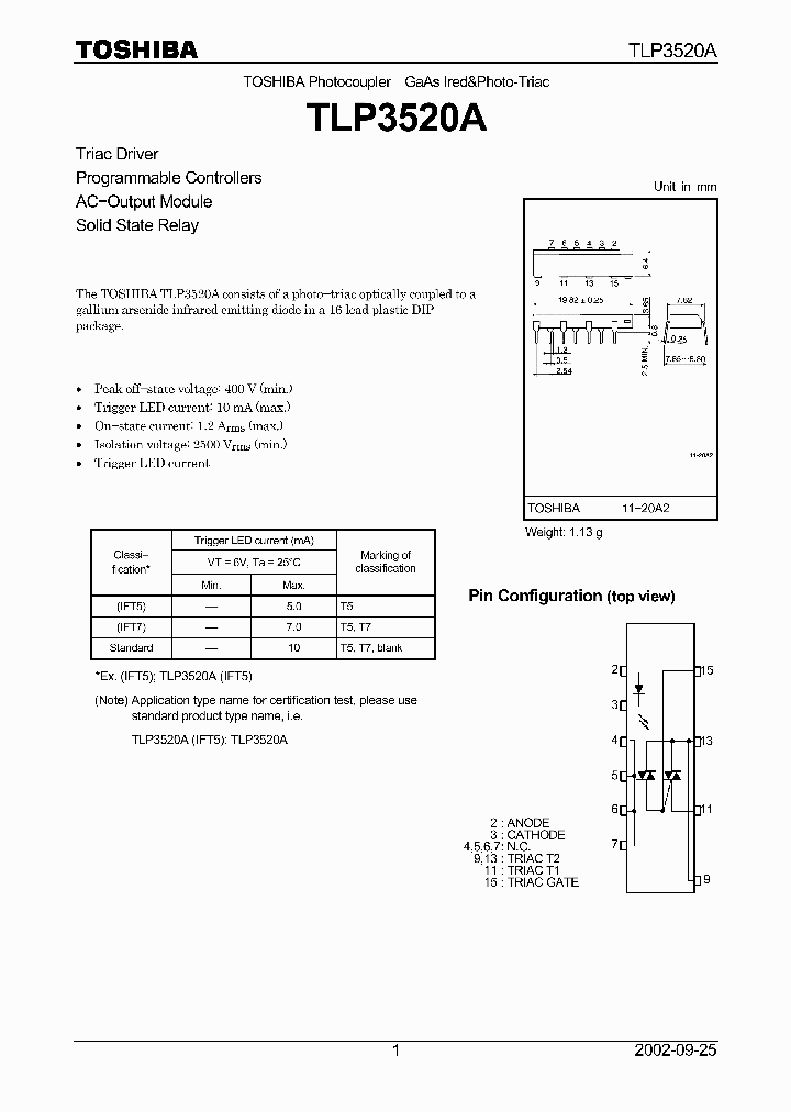 TLP3520A_4134.PDF Datasheet Download --- IC-ON-LINE