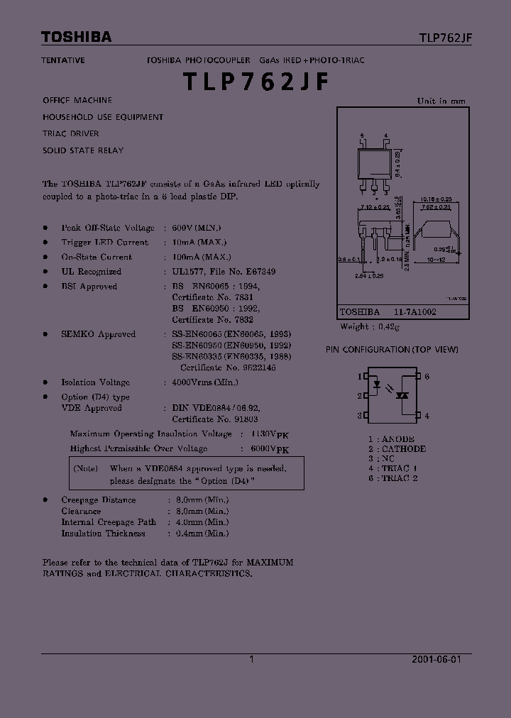 TLP762JF_4306.PDF Datasheet Download --- IC-ON-LINE