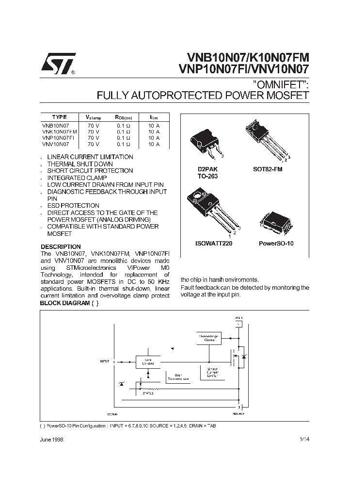 VNB10N07_54979.PDF Datasheet Download --- IC-ON-LINE